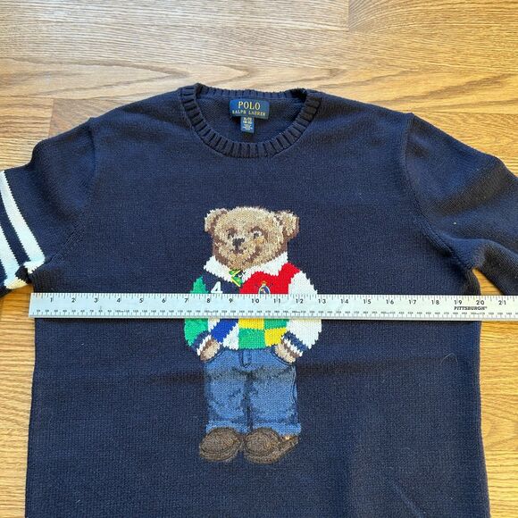 POLO BEAR RALPH LAUREN KNITTED COTTON CREWNECK SWEATER NAVY YOUTH SZ XL - Picture 6 of 7